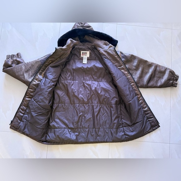 Sarah Morgan Vintage Winter Coat Women's hoodie pocket full zipper brown black L - Picture 14 of 16